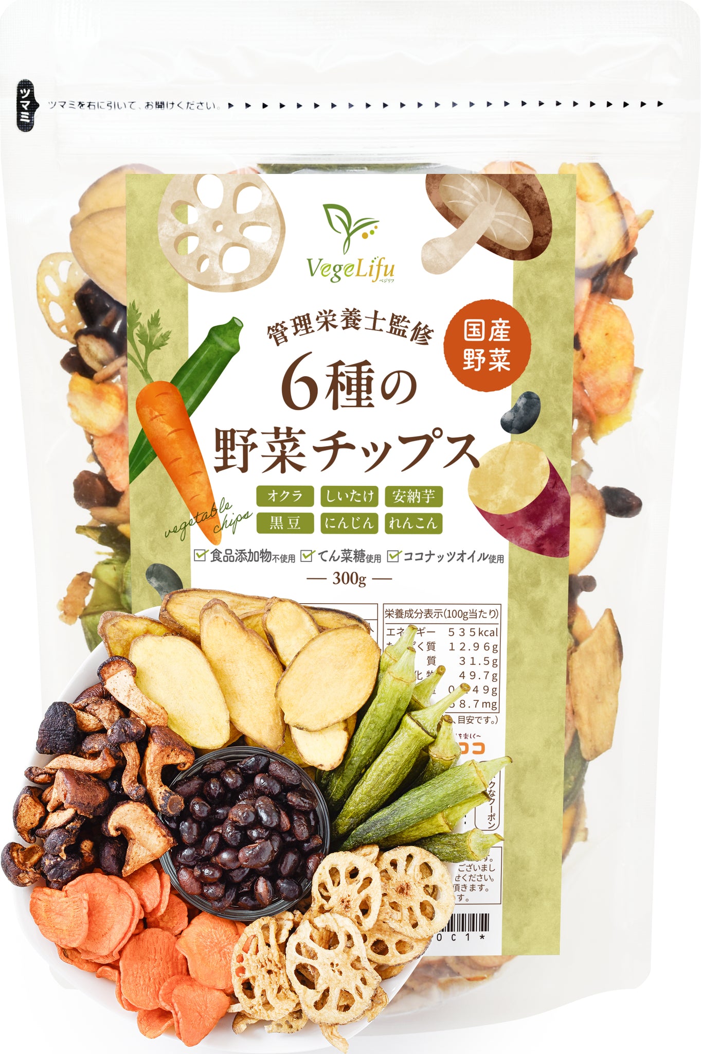 VegeLifu ベジリフ 管理栄養士監修 国産 6種の野菜チップス (オクラ